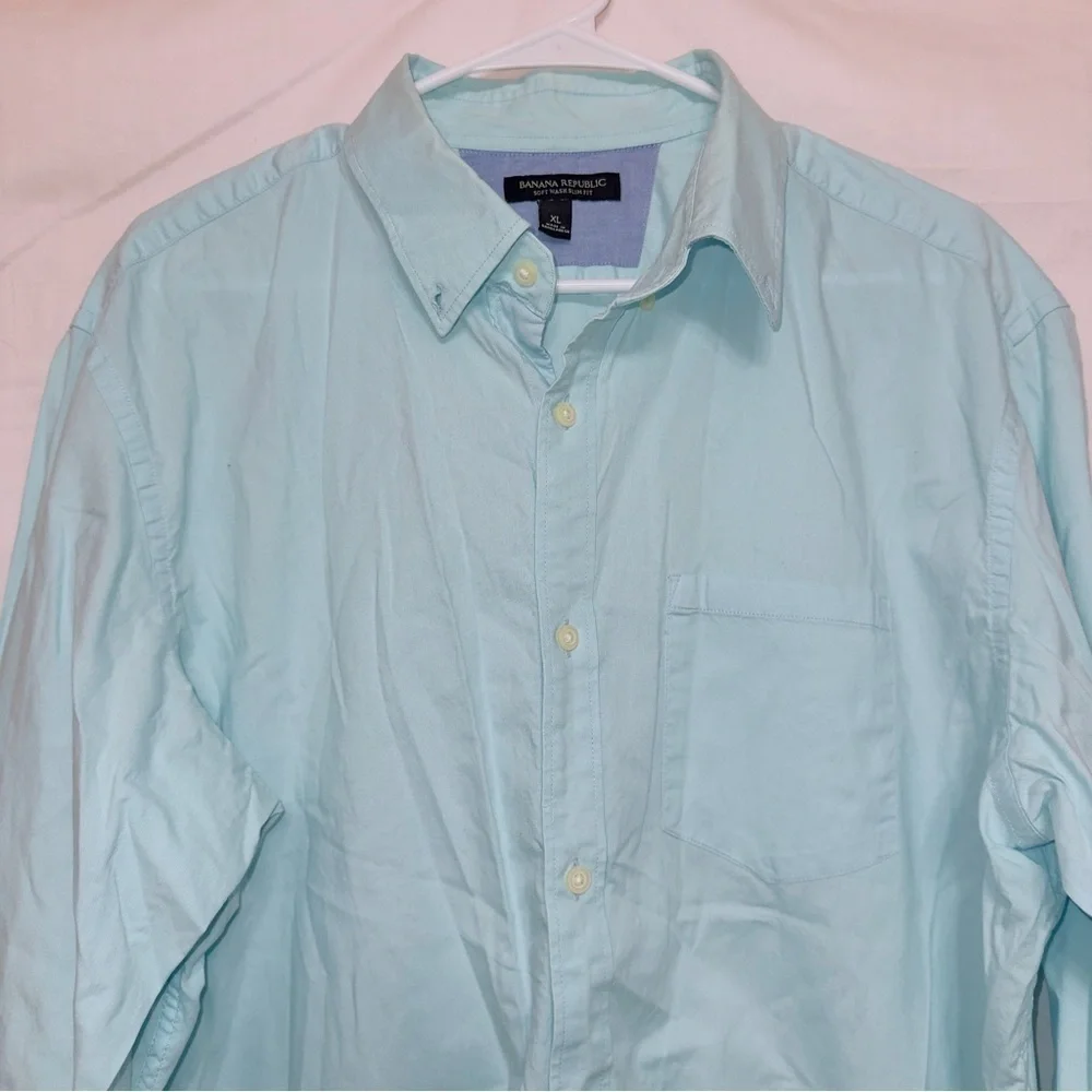 Men's Banana Republic Blue Soft Wash Slim Fit Cotton Dress Shirt size XL